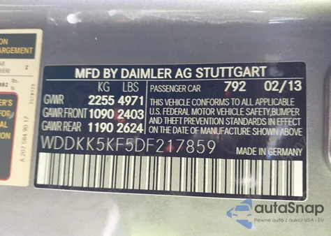 2013 Mercedes-Benz E 350 z USA, uszkodzony, nr VIN WDDKK5KF5DF217859